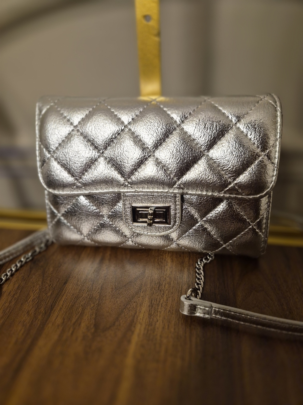Metallic Quilted Crossbody Bag - Silver